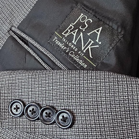 Jos. A. Bank Travelers Collection Tailored Fit Wool Gray Geometric Blazer 42L - Picture 8 of 9